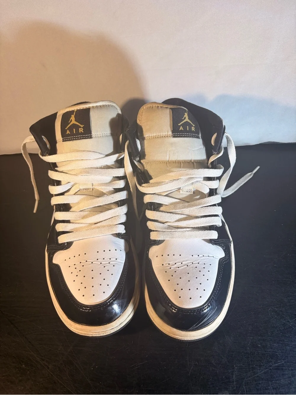 Jordan Mid-Top Sneakers - White, Black & Gold Accents
